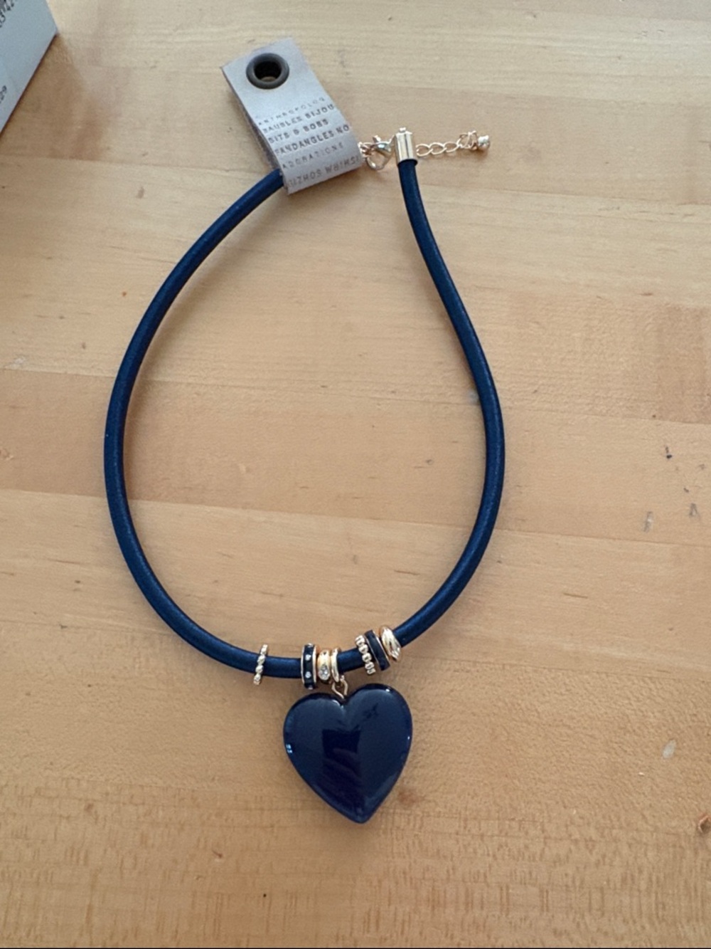 Anthropologie Heart Pendant Choker Necklace - Navy Blue